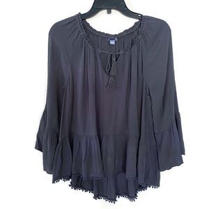 Aerie Flowy Peasant Blouse Bell Sleeves Gray Size Small